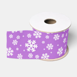Witte sneeuwvlokken op paars winterpatroon grosgrain lint