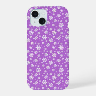 Witte sneeuwvlokken op paars winterpatroon iPhone 15 case