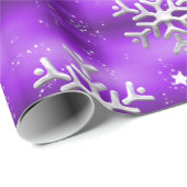 Witte sneeuwvlokken op Paarse kerst Cadeaupapier (Rol Hoek)