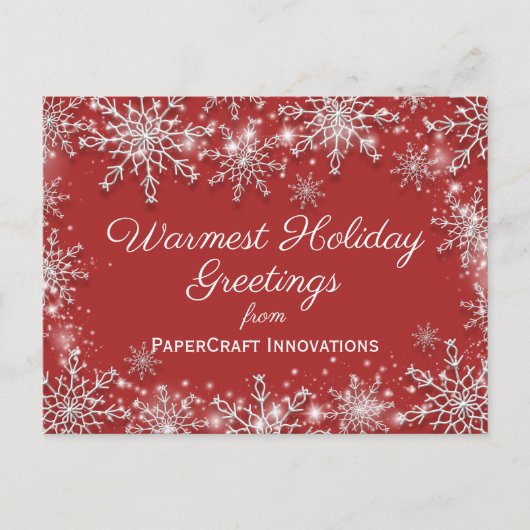 Witte sneeuwvlokken op Red Christmas Corporate Feestdagenkaart (Voorkant)