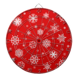 Witte sneeuwvlokken op rode achtergrond dartbord