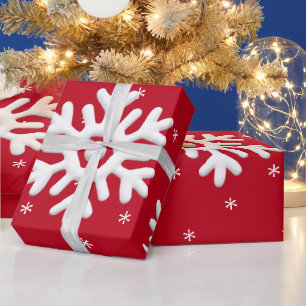 Witte sneeuwvlokken op rode achtergrond Kerstmis Cadeaupapier
