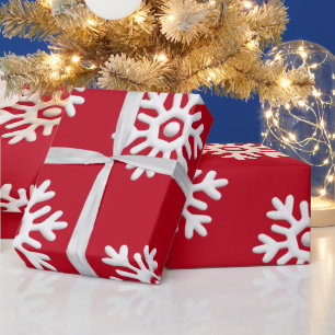Witte sneeuwvlokken op rode achtergrond Kerstmis Cadeaupapier