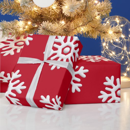 Witte sneeuwvlokken op rode achtergrond Kerstmis Cadeaupapier (Feestdagen)