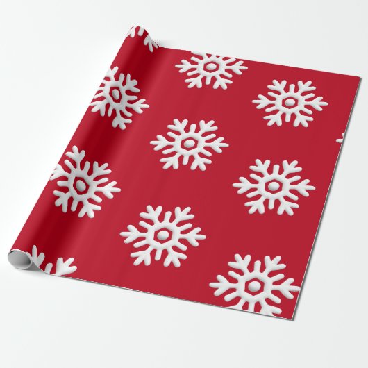 Witte sneeuwvlokken op rode achtergrond Kerstmis Cadeaupapier (Uitgerold)
