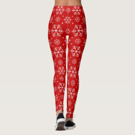 Witte sneeuwvlokken op rode achtergrond Kerstmis Leggings