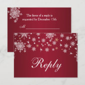 Witte sneeuwvlokken op rode bruiloft RSVP (Voorkant / Achterkant)