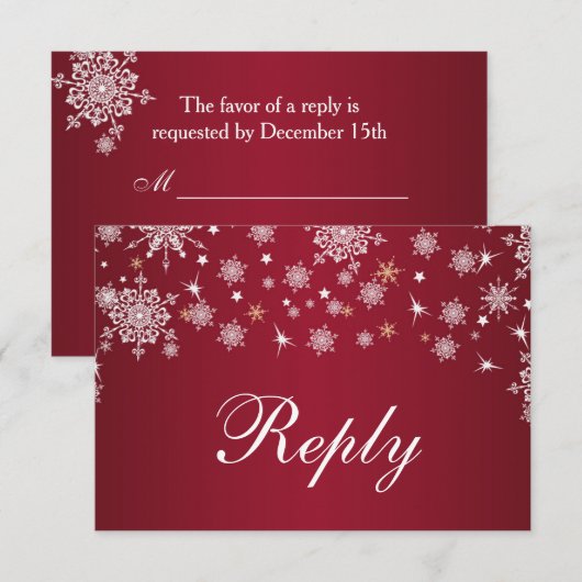 Witte sneeuwvlokken op rode bruiloft RSVP (Voorkant / Achterkant)