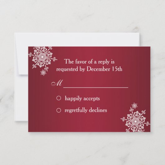Witte sneeuwvlokken op rode bruiloft RSVP Kaartje (Achterkant)
