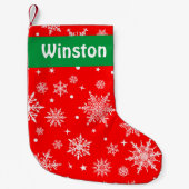 Witte Sneeuwvlokken op Rode Custom Christmas Stock Kleine Kerstsok (Voorkant)