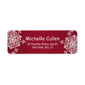 Witte sneeuwvlokken op rode kerst Adresetiketten Etiket (Voorkant)