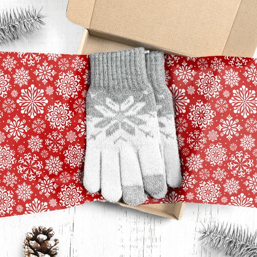 Witte sneeuwvlokken op Rode Kerst Tissuepapier