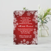 Witte sneeuwvlokken op rode winter Bruids Shower Informatiekaartje (Staand voorkant)