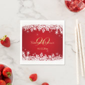 Witte sneeuwvlokken op rood 90ste verjaardagsfeest servet (Insitu)