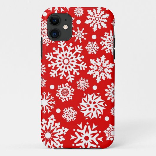 Witte sneeuwvlokken op rood Case-Mate iPhone case (Achterkant)