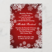 Witte sneeuwvlokken op rood Vrijgezellenfeest Informatiekaartje (Voorkant)