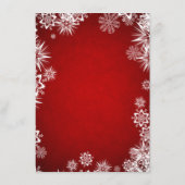 Witte sneeuwvlokken op rood Vrijgezellenfeest Informatiekaartje (Achterkant)