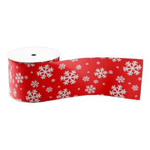 Witte sneeuwvlokken op rood winterpatroon grosgrain lint