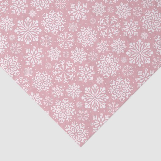 Witte sneeuwvlokken op roze kerst tissuepapier (Detail)