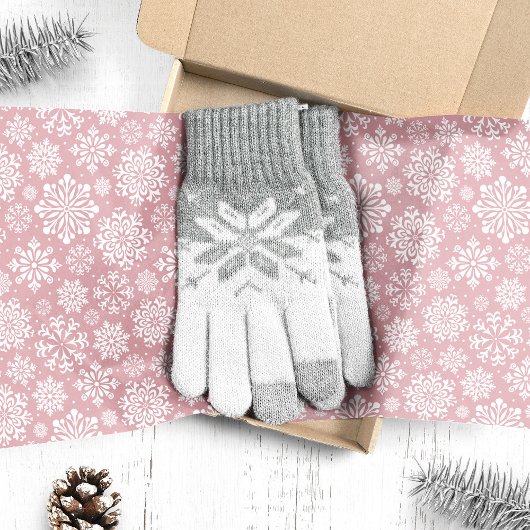 Witte sneeuwvlokken op roze Kerstmis Tissuepapier