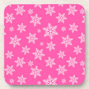 Witte sneeuwvlokken op Roze Winter Patroon Bier Onderzetter