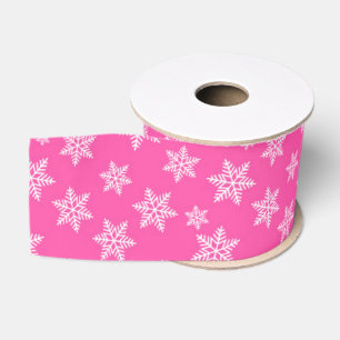 Witte sneeuwvlokken op Roze Winter Patroon Grosgrain Lint