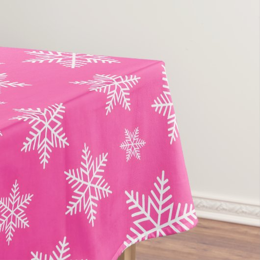 Witte sneeuwvlokken op Roze Winter Patroon Tafelkleed (Voorbeeld)