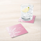 Witte sneeuwvlokken op roze winterbruiloft kartonnen onderzetters (Insitu)