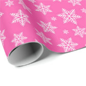 Witte sneeuwvlokken op roze winterpatroon cadeaupapier (Rol Hoek)