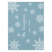 Witte Sneeuwvlokken op Slate Blue Winter Holiday Tafelkleed (Voorkant)