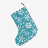 Witte sneeuwvlokken op turquoise met naam kleine kerstsok (Achterkant (Hangend))