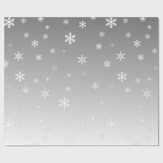 Witte sneeuwvlokken op zilver cadeaupapier (Vlak)