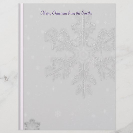 Witte sneeuwvlokken op zilver met Paarse ongevalle (Voorkant)