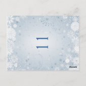 Witte sneeuwvlokken op zilverblauwe tafel Nummer Briefkaart (Achterkant)