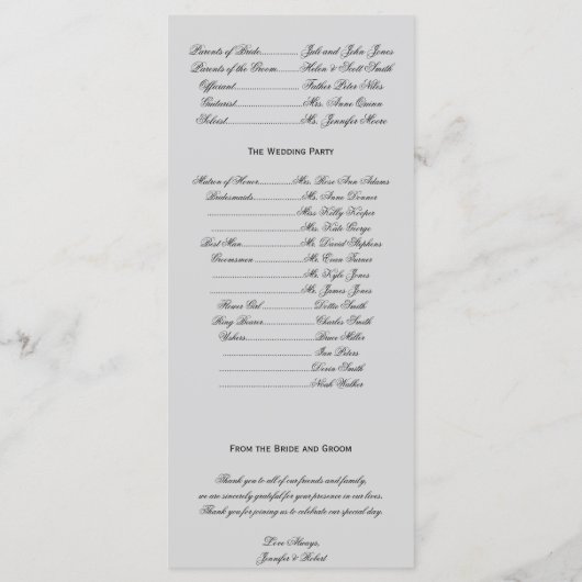 Witte sneeuwvlokken op zilveren bruiloft programma programmakaart (Achterkant)