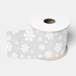 Witte sneeuwvlokken op zilveren winterpatroon grosgrain lint