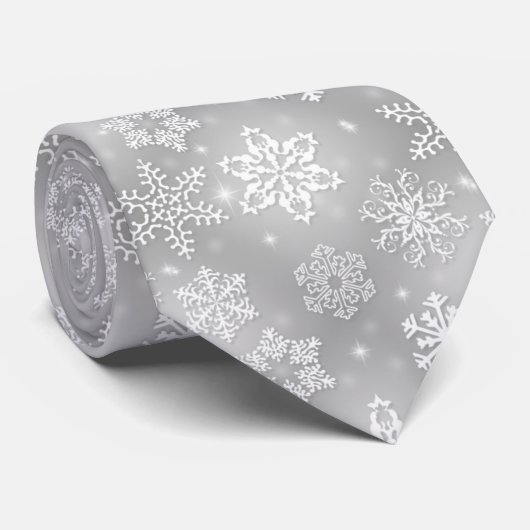 Witte sneeuwvlokken op zilvergrijs stropdas (Opgerold)