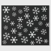 Witte sneeuwvlokken op zwarte kerst cadeaupapier (Vlak)