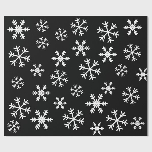 Witte sneeuwvlokken op zwarte kerst cadeaupapier (Vlak)
