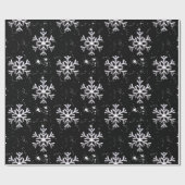 Witte sneeuwvlokken op zwarte kerst cadeaupapier (Vlak)