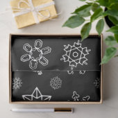 Witte sneeuwvlokken op zwarte kerst tissuepapier (Geschenk)