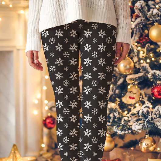 Witte sneeuwvlokken op zwarte Schattigee kerst Leggings
