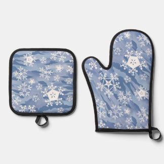 Witte sneeuwvlokken ovenwant & pannenlap set
