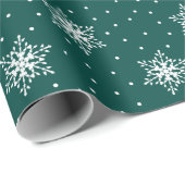 Witte Sneeuwvlokken Polka Dots Groene Kerstmis Cadeaupapier (Rol Hoek)