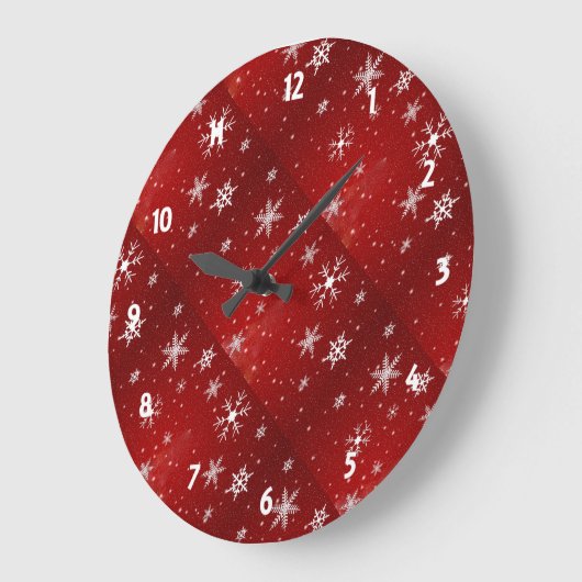 Witte sneeuwvlokken Rood Achtergrond Ronde wandklo Grote Klok (Hoek)