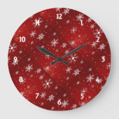 Witte sneeuwvlokken Rood Achtergrond Ronde wandklo Grote Klok (Voorkant)