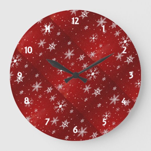 Witte sneeuwvlokken Rood Achtergrond Ronde wandklo Grote Klok