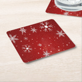 Witte sneeuwvlokken Rood achtergrondpapier Onderze Kartonnen Onderzetters