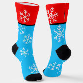 Witte Sneeuwvlokken Rood Blauw Winter Sokken (Gebogen)