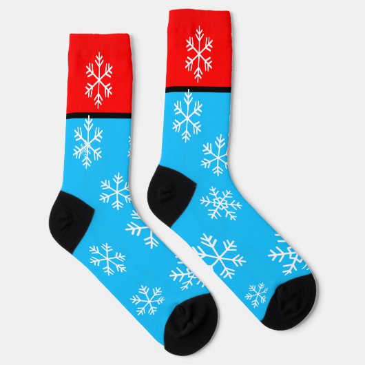 Witte Sneeuwvlokken Rood Blauw Winter Sokken (Rechts)